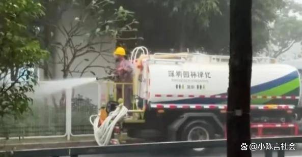 大暴雨天气深圳园林绿化公司还不忘给绿化带的花草浇水必一体育下载(图2)